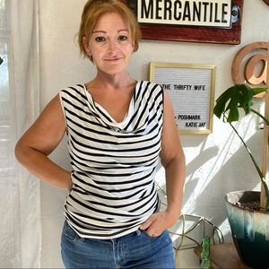 Axara Paris Black & White Striped Cowl Neck Sleeveless Top OverSized XSmall